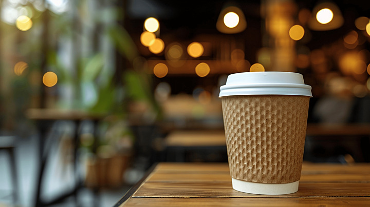 Warm hot coffee take away cup in hand on the go